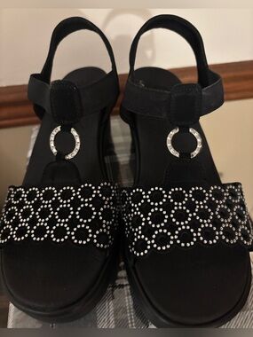 Skechers Black Rhinestone Circle-Embellished Slingback Sandals